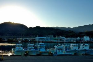 用宗漁港　日没の風景
